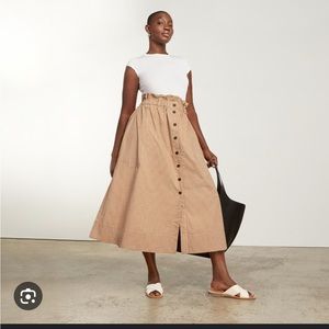 The Easy Button-Front Skirt in burnt orange gingham